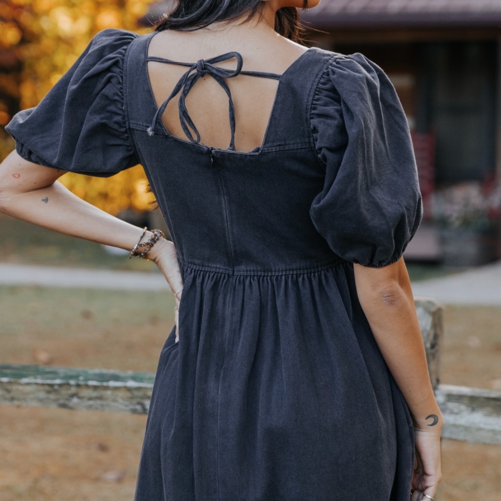 BLACK WASHED DENIM BABYDOLL DRESS